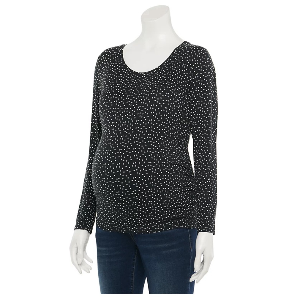Maternity a:glow Ruched Long Sleeve polkadot Tee